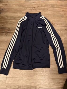 Adidas Navy Jacket with White Stripe Accents